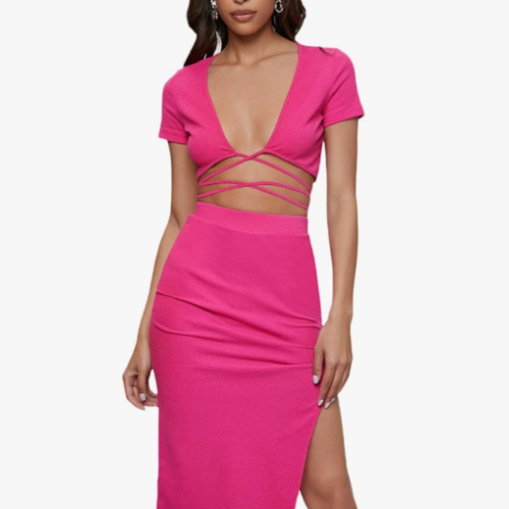 TWO PC SET PINK SKIRT AND SHRT